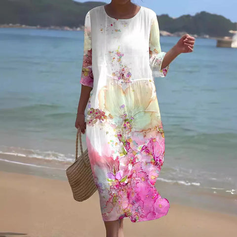 Loose Crew Neck Fashion Premium Long Sleeve Printed Dress m301045