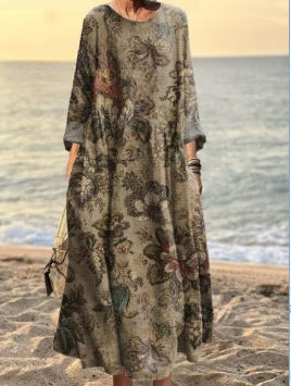 3D printed casual loose dress women m301278