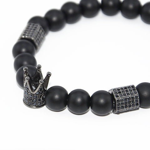 Tiger's eye copper micro-inlaid elastic bracelet black matte zircon m3331288