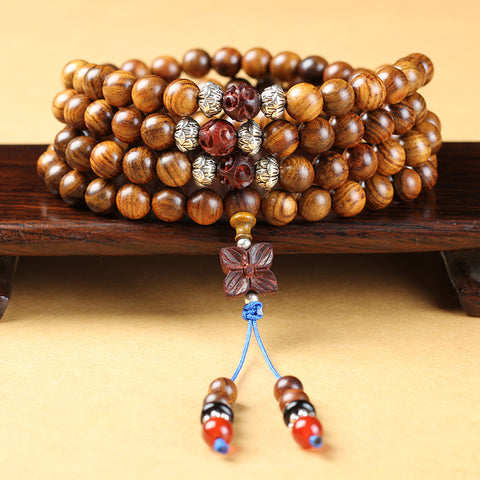 Natural Vietnamese Huanghuali 108 Buddha Beads Bracelet, Rosewood Lotus Bracelet, Wenwan Fragrant Wooden Bracelet m3331302