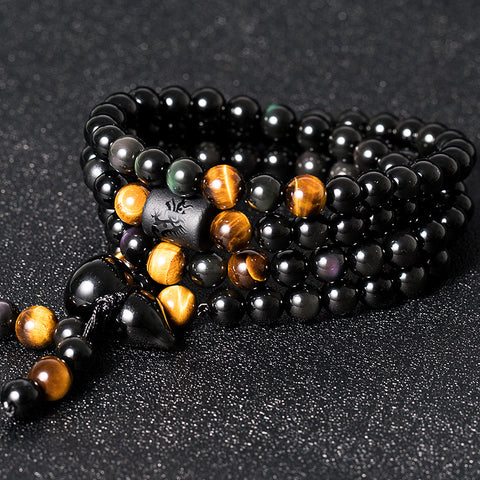 Natural crystal rainbow eye obsidian bracelet necklace dual-purpose men's and women's 108 Buddha beads safety gourd m3331308