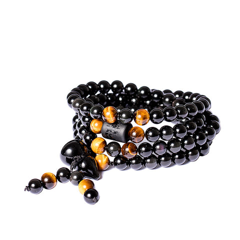 Natural crystal rainbow eye obsidian bracelet necklace dual-purpose men's and women's 108 Buddha beads safety gourd m3331308