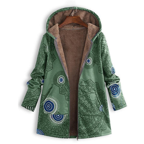 New women's clothing su leaf print hooded long-sleeved retro coat m301623