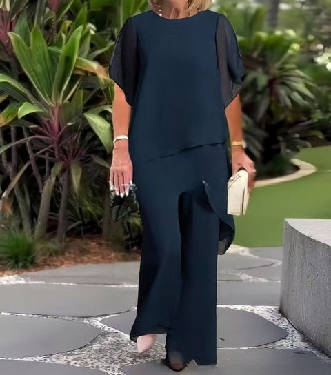 Temperament chiffon solid color loose irregular fashion suit m301710