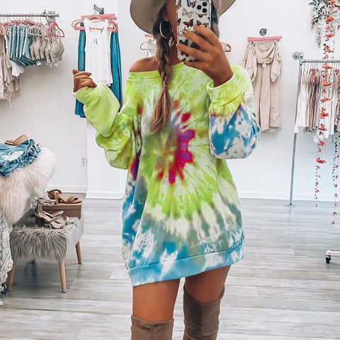 Women's printed spiral tie-dye crew neck sweater skirt m301212
