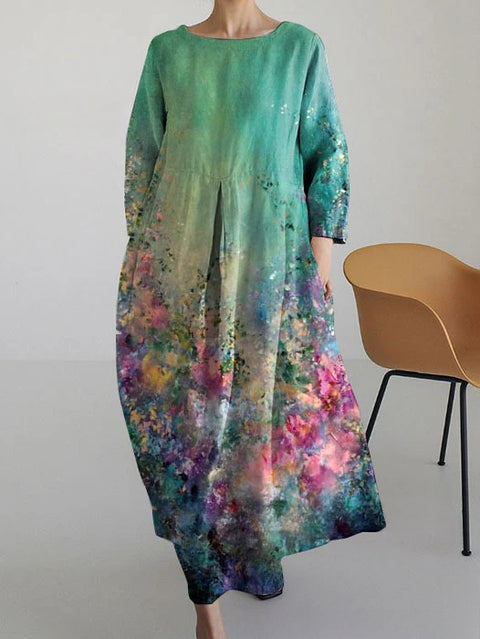 Loose Crew Neck Fashion Long Sleeve Printed Dress m301072