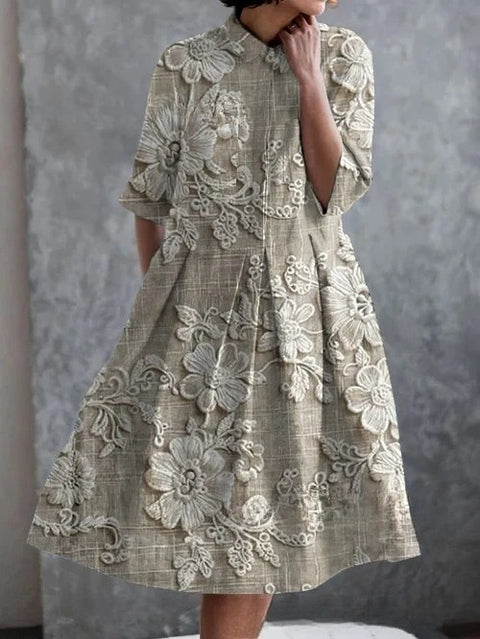 Robe chemise courte en chanvre élastique, motif floral japonais, style vacances, jupe pendule m303187