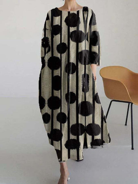 Women's loose crew neck fashion high-end long-sleeved printed dress m301049