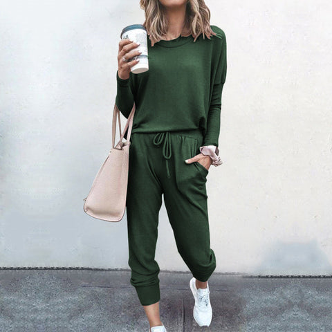 Crew neck solid color T-shirt bottoming shirt casual trousers fashion suit m301067