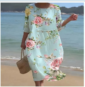 Loose Crew Neck Fashion Premium Long Sleeve Printed Dress m301045