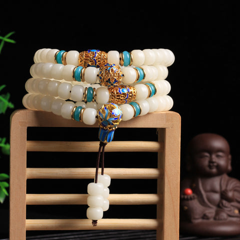 White Jade Bodhi Bracelet 108 Buddha Beads Beads, Jingtai Blue and White Natural Jade Bodhi Root Bracelet Ethnic Style Jewelry m3331300