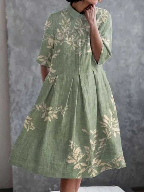 Robe chemise courte en chanvre élastique, motif floral japonais, style vacances, jupe pendule m303187