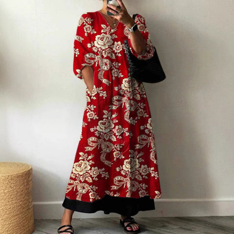 Casual women's fashion tie-dye printing V-neck medium and long jumpsuit m301302