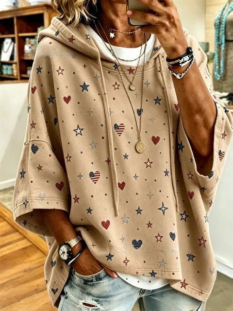 Pull à capuche ample et décontracté rayé imprimé 3D pour femme m303000