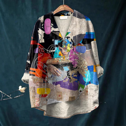 Loose printing crew neck casual large size women's T-shirt m301276