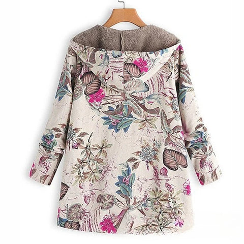 New women's clothing su leaf print hooded long-sleeved retro coat m301623