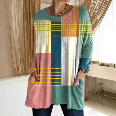T-shirt pull à manches longues et col rond pour femme, imprimé en 3D, m303192