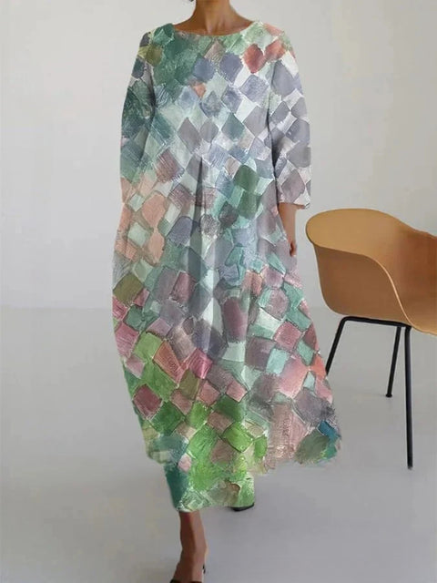 Loose Crew Neck Fashion Long Sleeve Printed Dress m301072