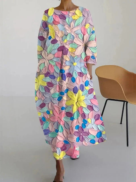 Loose Crew Neck Fashion Long Sleeve Printed Dress m301072