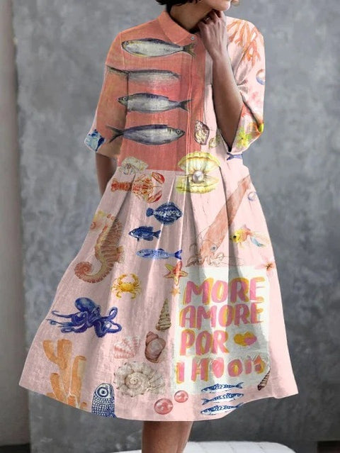Robe chemise courte en chanvre élastique, motif floral japonais, style vacances, jupe pendule m303187