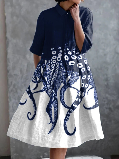 Robe chemise courte en chanvre élastique, motif floral japonais, style vacances, jupe pendule m303187