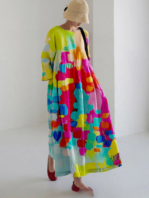 Loose crew neck fashion high-end long-sleeved printed dress m301054