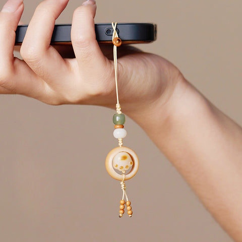 White jade Bodhi root running ring mobile phone chain hand-woven cute Dongling jade keychain pendant m3331261