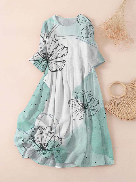 Women's loose crew neck fashion high-end long-sleeved printed dress m301049