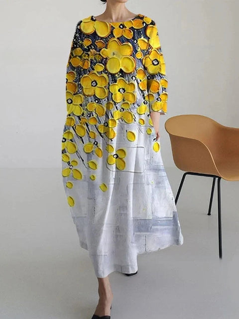 Loose Crew Neck Fashion Long Sleeve Printed Dress m301072