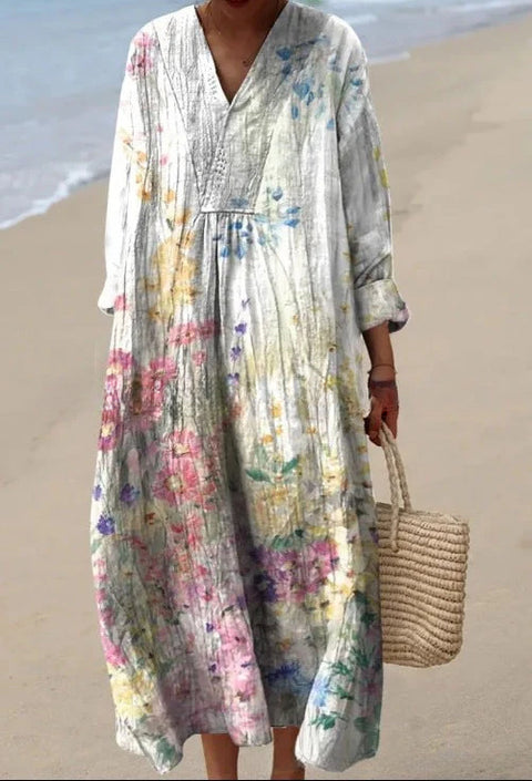 Long Sleeve Shirt Dress Women's Casual Floral 3D Printed Sleeve Long Dress m300911