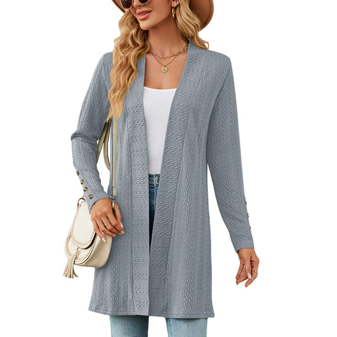 New solid color button-down long-sleeved loose cardigan jacket m300426