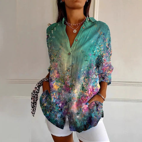 European and American trend long-sleeved shirt printing 3D shirt floral pattern m301726