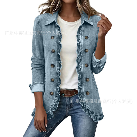 Jacket Edge Button Cardigan Women's Lapel Button Loose Casual Denim Jacket m303254