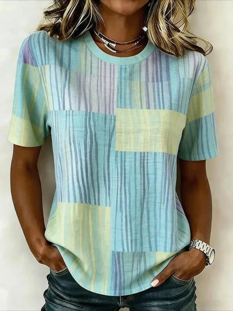 T-shirt décontracté pour femme à col rond imprimé numérique 3D m303059