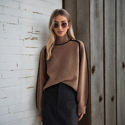Women's sweater fashion semi-turtleneck with rotator sleeves top temperament line thread bottoming knitted sweater m302084