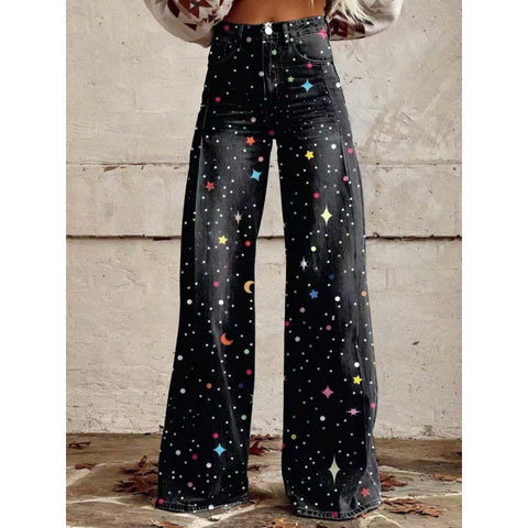 3D heat transfer flared pants simulation denim trousers loose pants m301550