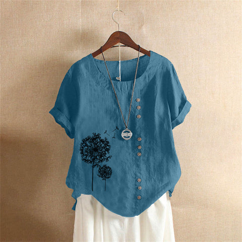 Large size casual loose cotton and linen short-sleeved pullover T-shirt cotton and linen women's clothing large size women's clothing m302737