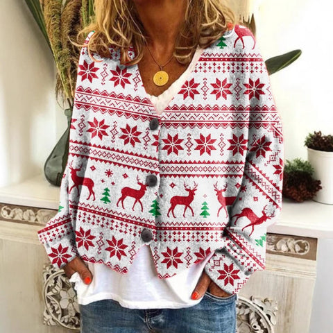 New Christmas abstract print casual cape jacket cardigan sweater m301665