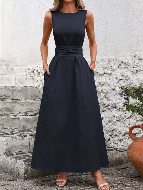 Solid color casual strap sleeveless cotton dress m302806