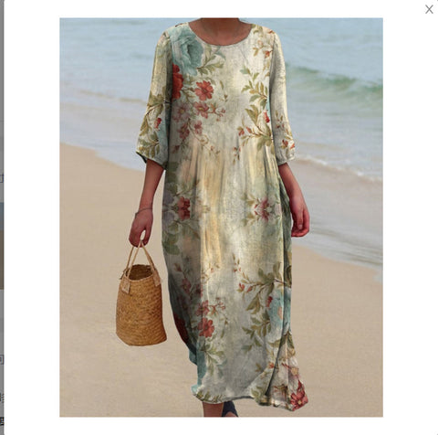 Women's Crew Neck Long Printed Casual Fashion Women's Dress m301059