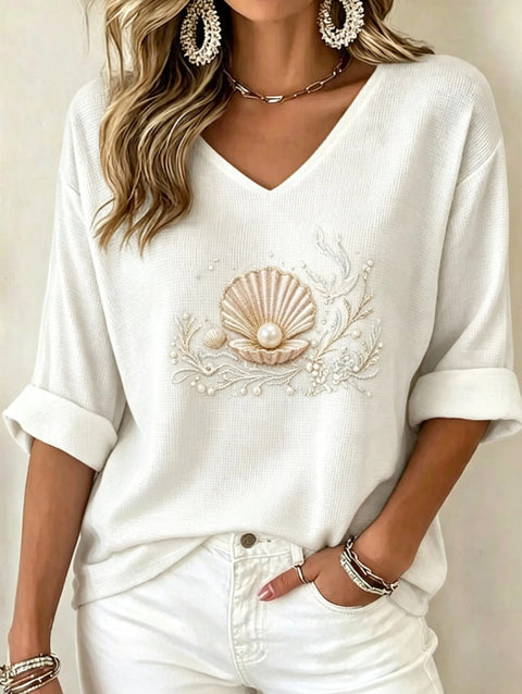 Pull col V manches longues imprimé femme m303200
