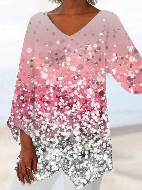 Women's printed animal natural scenery V-neck nine-quarter sleeve loose T-shirt m301289