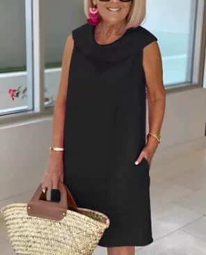 Medium and long dress red loose waist cotton and linen solid color sweet pullover dress m302047