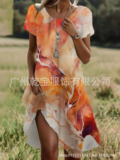 Floral print crew neck casual dress m303190