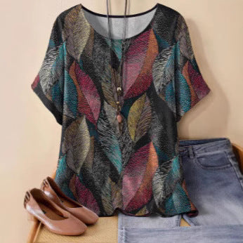 Women's new loose 3D printing round neck casual large size pullover women's clothing m301285