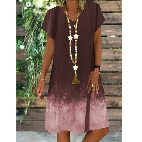 Women's V-neck printed medium and long short-sleeved dress m300932