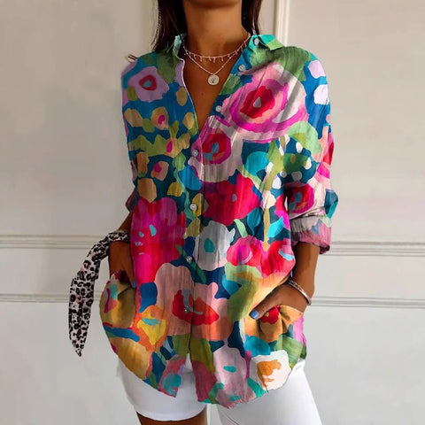 3D digital printing abstract pattern women's long shirt shoulder sleeve shirt m302463