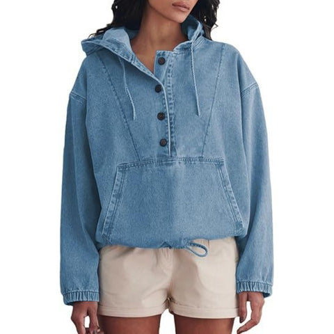 Fashion denim hoodie button-down pullover jacket denim sweatshirt m303261