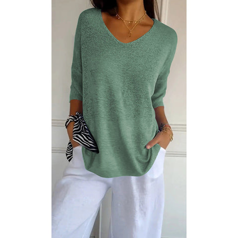Casual sweater basic thin V-neck seven-quarter sleeve solid color knitted sweater women's bottoming shirt m301636