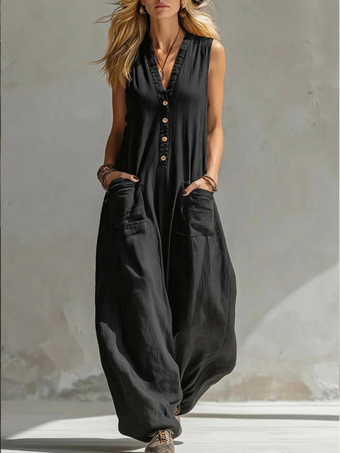 Spring and summer women's casual linen cotton sleeveless jumpsuit m302489